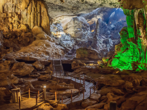 Sung Sot Cave is one of the largest and most spectacular caves in Ha Long Bay, featuring impressive limestone formations and spacious chambers.