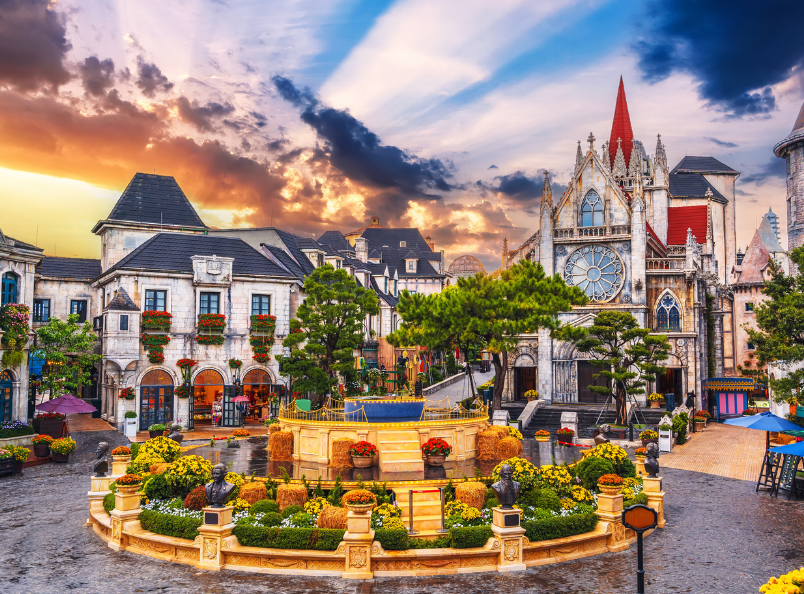 Ba Na Hills is a famous Da Nang attraction known for its breathtaking mountain views, iconic Golden Bridge, and impressive architectural landmarks.