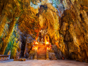 Marble Mountains is a famous attraction in Da Nang, known for its limestone peaks, ancient caves, Buddhist temples, and breathtaking panoramic views.