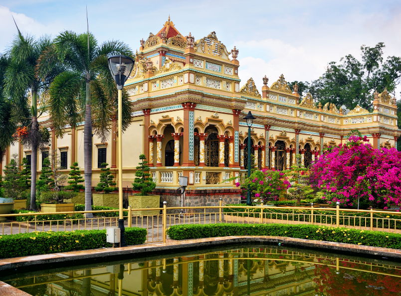 Experience the tranquil atmosphere of Vinh Trang Pagoda, an iconic destination known for its stunning architecture, beautiful landscapes, and cultural significance.